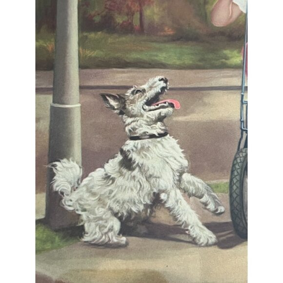 Vtg MCM Adelaide Hiebel Print "Cop on the Corner" with Gold Frame & Orange Mat - Picture 5 of 13